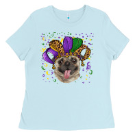 Baby Blue mardi gras hat pug Ladies Tee - RanaPortraitStore