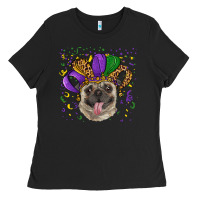 Black mardi gras hat pug Ladies Tee - RanaPortraitStore