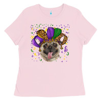 Bubblegum Pink mardi gras hat pug Ladies Tee - RanaPortraitStore