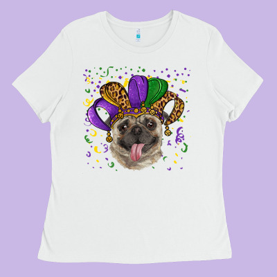 Mardi Gras Hat Pug Ladies Tee Designed By Ranaportraitstore