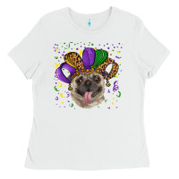 White mardi gras hat pug Ladies Tee - RanaPortraitStore