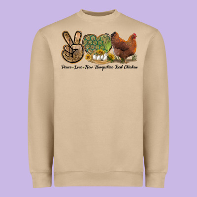 Peace Love New Hampshire Red Chicken Heavyweight Sweatshirt Designed By Lillyallendesigns