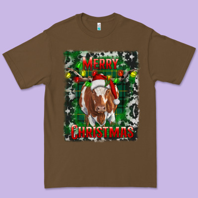Merry Christmas Longhorn Cow Premium Tee Designed By Ranaportraitstore
