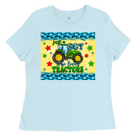 Baby Blue just a boy who loves tractors Ladies Tee - Zillion Design Studio