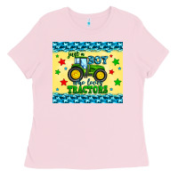 Bubblegum Pink just a boy who loves tractors Ladies Tee - Zillion Design Studio