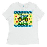 White just a boy who loves tractors Ladies Tee - Zillion Design Studio