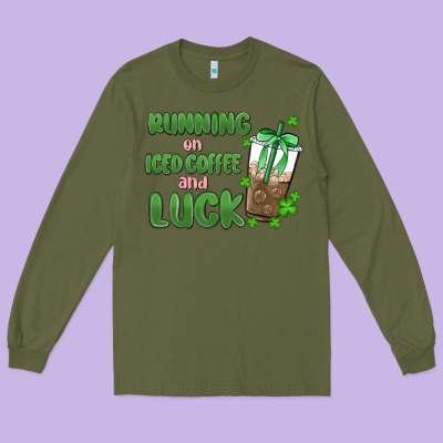 Iced Coffee And Luck Long Sleeve Tee Designed By Maliassmallbusiness