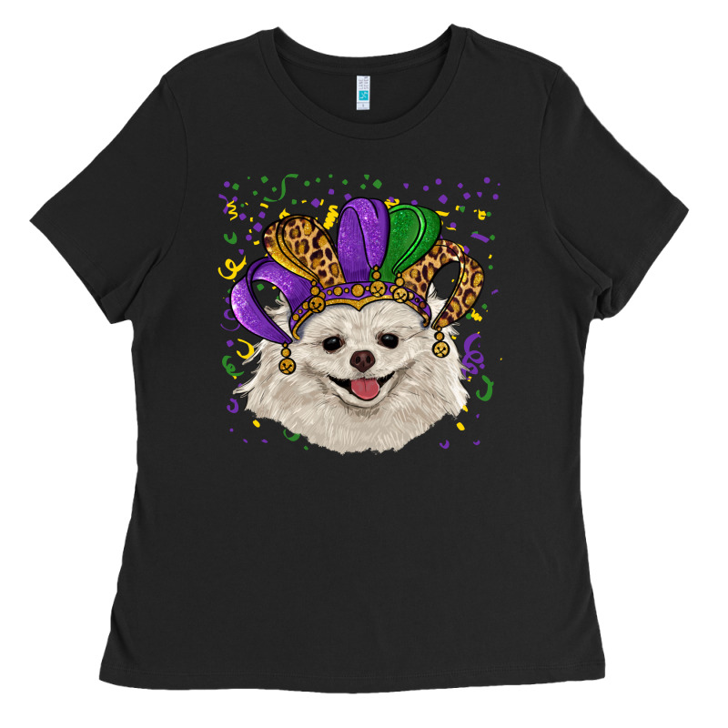 Mardi Gras Hat White Pomeranian Ladies Tee by RanaPortraitStore | Teevron