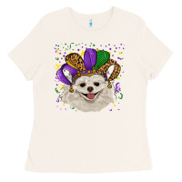 Bone mardi gras hat white pomeranian Ladies Tee - RanaPortraitStore