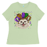 Matcha mardi gras hat white pomeranian Ladies Tee - RanaPortraitStore