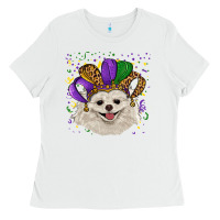 White mardi gras hat white pomeranian Ladies Tee - RanaPortraitStore