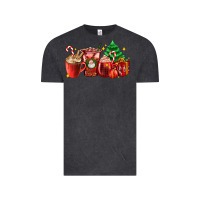 Vintage Black Christmas coffee cups with gift and Christmas tree Vintage Tee - AdoDesignShop