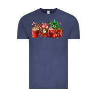 Vintage Denim Christmas coffee cups with gift and Christmas tree Vintage Tee - AdoDesignShop