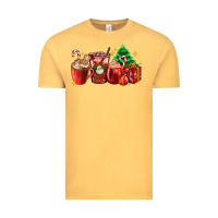 Vintage Mustard Christmas coffee cups with gift and Christmas tree Vintage Tee - AdoDesignShop