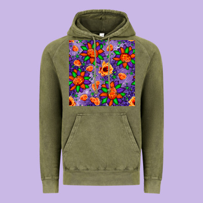 Pumpkin Flower Halloween Seamless Pattern Vintage Hoodie Designed By Bundleandbundleshop