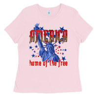 Bubblegum Pink America home of the free Ladies Tee - texasbilliewilder