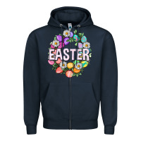 Navy Easter with eggs and daisy Zipper Hoodie - NancyCooperArtShop