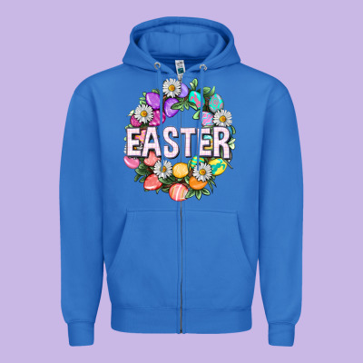 Easter With Eggs And Daisy Zipper Hoodie Designed By Nancycooperartshop