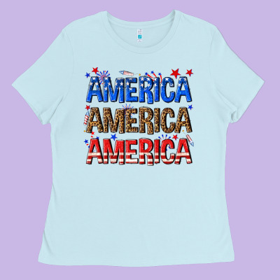 America America America Fourth Of July Ladies Tee Designed By Texasbilliewilder