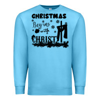 Ocean Blue Christmas Begins With Christ Premium Sweatshirt - Bettercallsaul