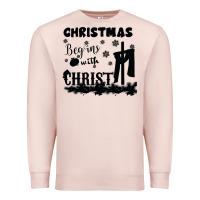 Pale Pink Christmas Begins With Christ Premium Sweatshirt - Bettercallsaul