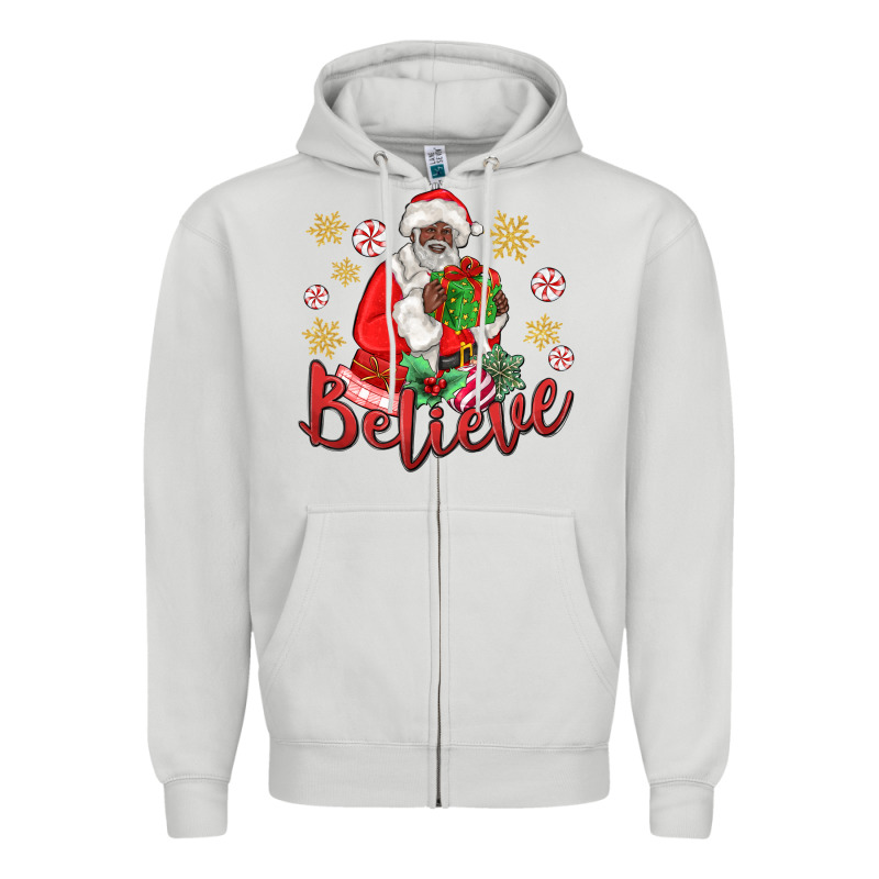 Believe Black Santa Christmas Zipper Hoodie by MaliasSmallBusiness | Teevron
