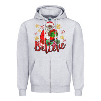 Heather Grey believe black santa christmas Zipper Hoodie - MaliasSmallBusiness