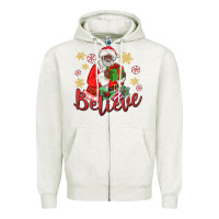 Oatmeal Heather believe black santa christmas Zipper Hoodie - MaliasSmallBusiness