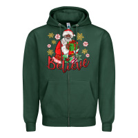 Sports Green believe black santa christmas Zipper Hoodie - MaliasSmallBusiness