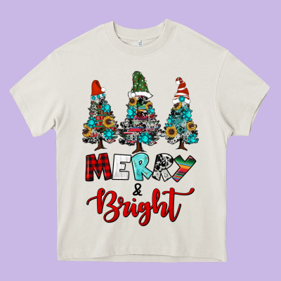 Western Trees Merry And Bright Christmas Heavy Core Tee Designed By Ranaportraitstore