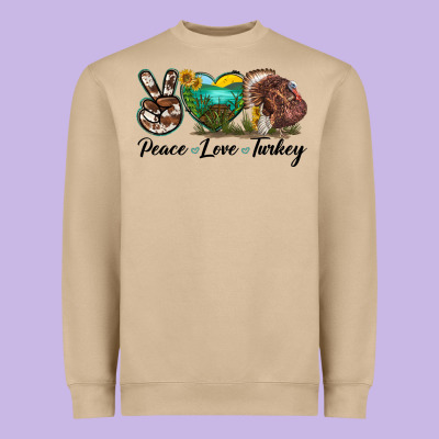 Peace Love Turkey Heavyweight Sweatshirt Designed By Lillyallendesigns