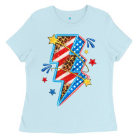 Baby Blue America lightning bolt Ladies Tee - texasbilliewilder