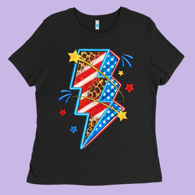 America Lightning Bolt Ladies Tee Designed By Texasbilliewilder