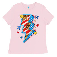 Bubblegum Pink America lightning bolt Ladies Tee - texasbilliewilder