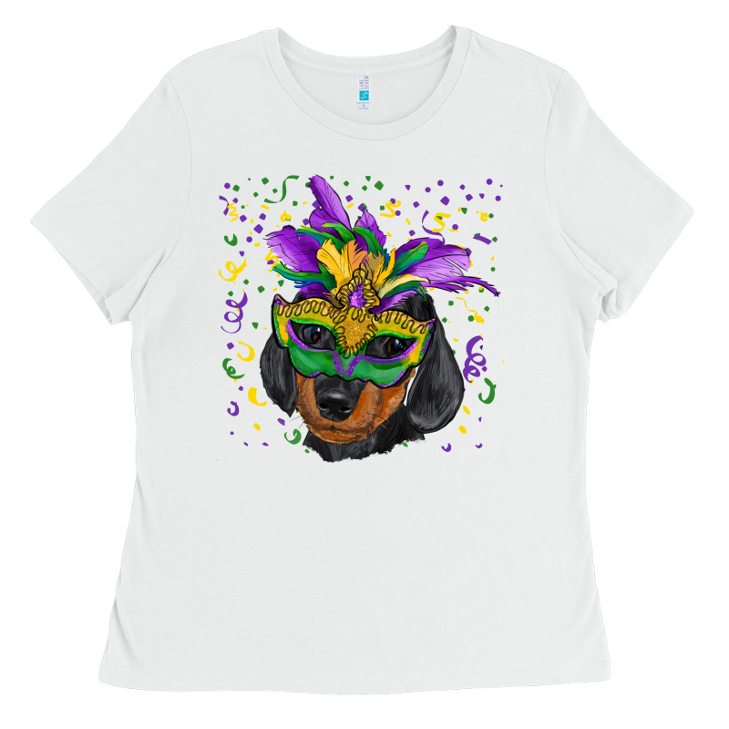 Mardi Gras Mask Dachshund Puppy Ladies Tee by RanaPortraitStore | Teevron