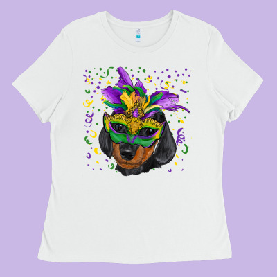 Mardi Gras Mask Dachshund Puppy Ladies Tee Designed By Ranaportraitstore
