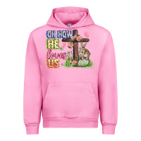 Fuchsia Pink Oh how he loves us Easter Day Urban Hoodie - CowGirlArtShop