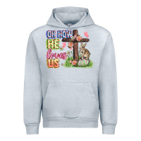 Heather Grey Oh how he loves us Easter Day Urban Hoodie - CowGirlArtShop
