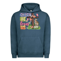 Pigment Midnight Navy Oh how he loves us Easter Day Urban Hoodie - CowGirlArtShop