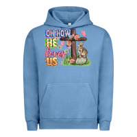 Pigment Pebble Blue Oh how he loves us Easter Day Urban Hoodie - CowGirlArtShop