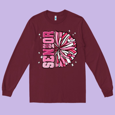 Senior 2024 Pink Cheer Long Sleeve Tee Designed By Maliassmallbusiness