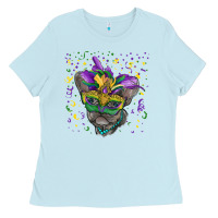 Baby Blue mardi gras mask french bulldog Ladies Tee - RanaPortraitStore