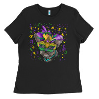 Black mardi gras mask french bulldog Ladies Tee - RanaPortraitStore
