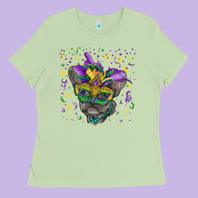 Mardi Gras Mask French Bulldog Ladies Tee Designed By Ranaportraitstore