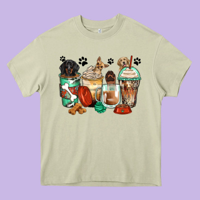 Dog Coffee Cups Heavy Core Tee Designed By Zillion Design Studio