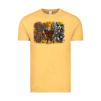 Vintage Mustard saddle sunflower horseshoe cowhide leopard background Vintage Tee - Artiststas