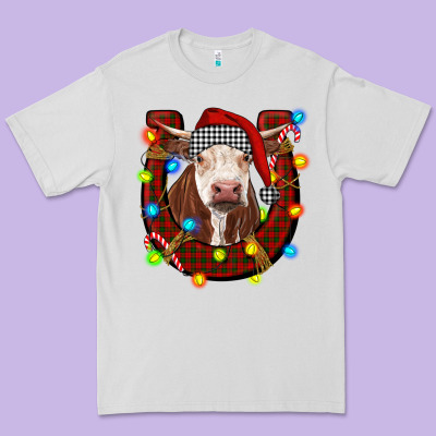Christmas Horseshoe With Hereford Cow Premium Tee Designed By Ranaportraitstore