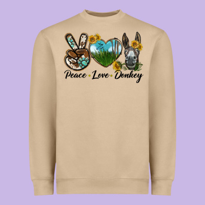 Peace Love Donkey Head Heavyweight Sweatshirt Designed By Lillyallendesigns