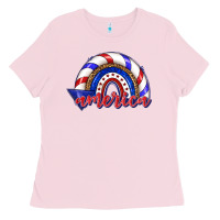 Bubblegum Pink America rainbow Ladies Tee - texasbilliewilder