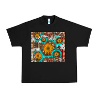 Black sunflowers and western old wheel aztec cowhide background Urban Heavy Tee - Artiststas